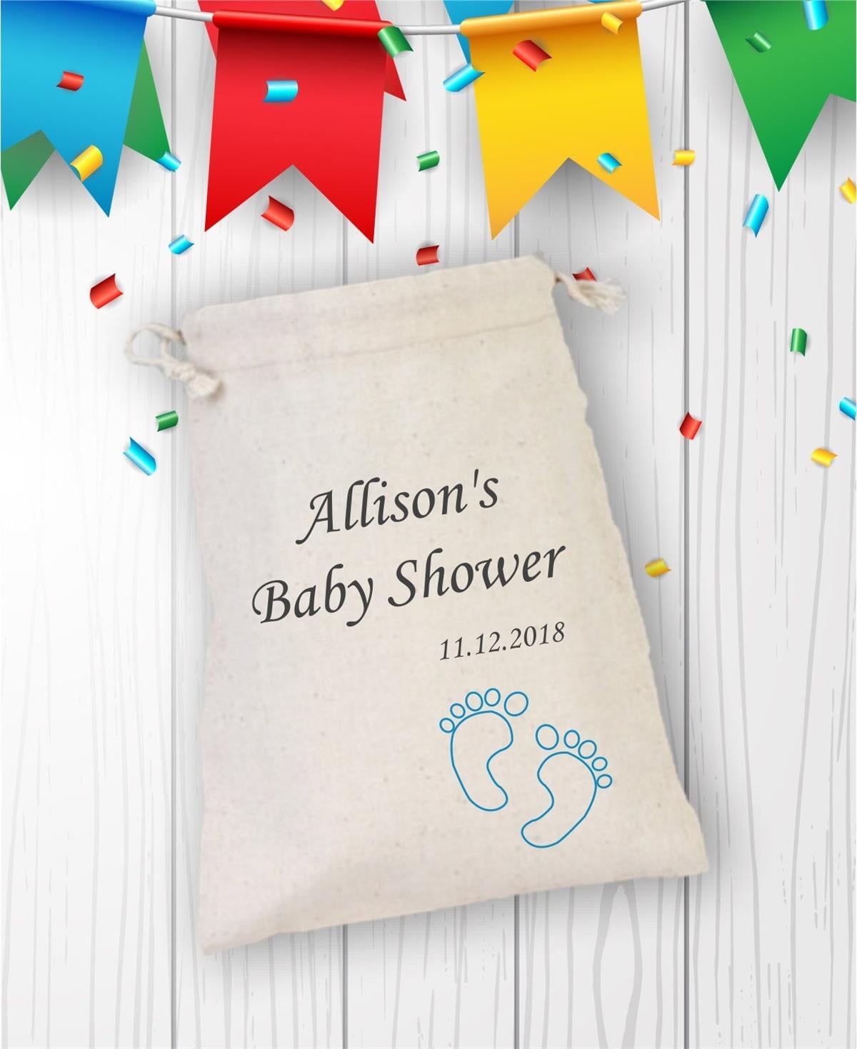 Personalized Blue Baby Foot Patterned Baby Welcome Gift Pouch