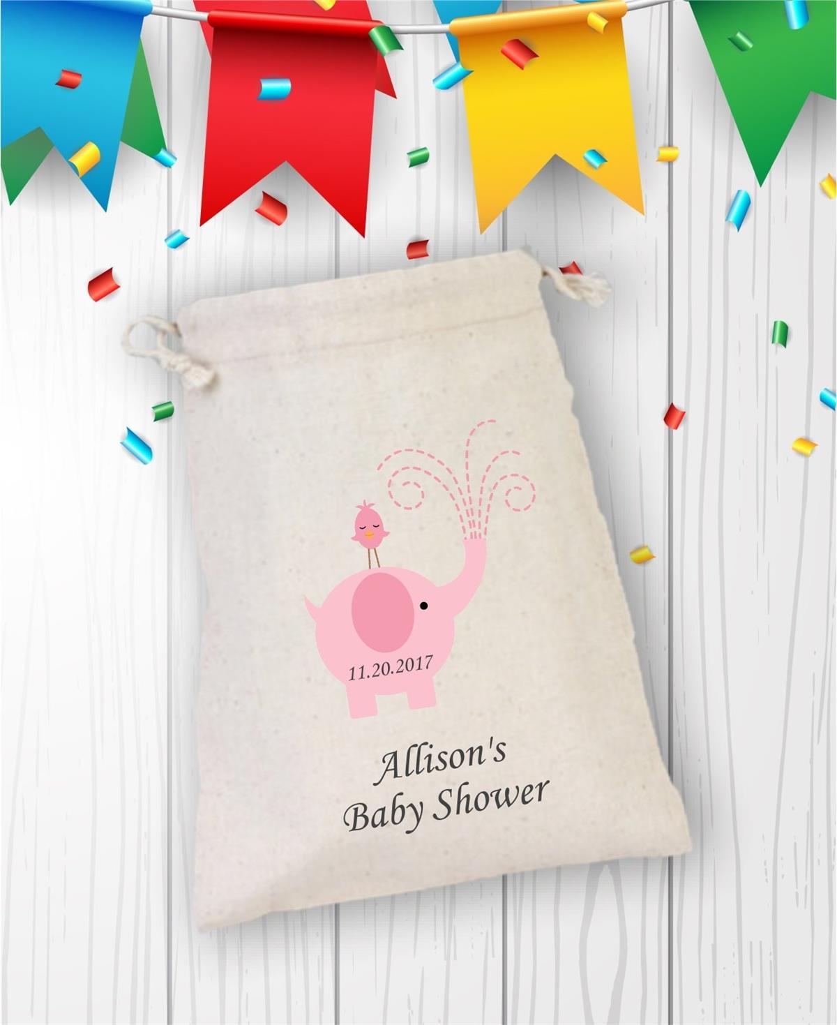 Personalized Pink Elephant Themed Birthday Pouch