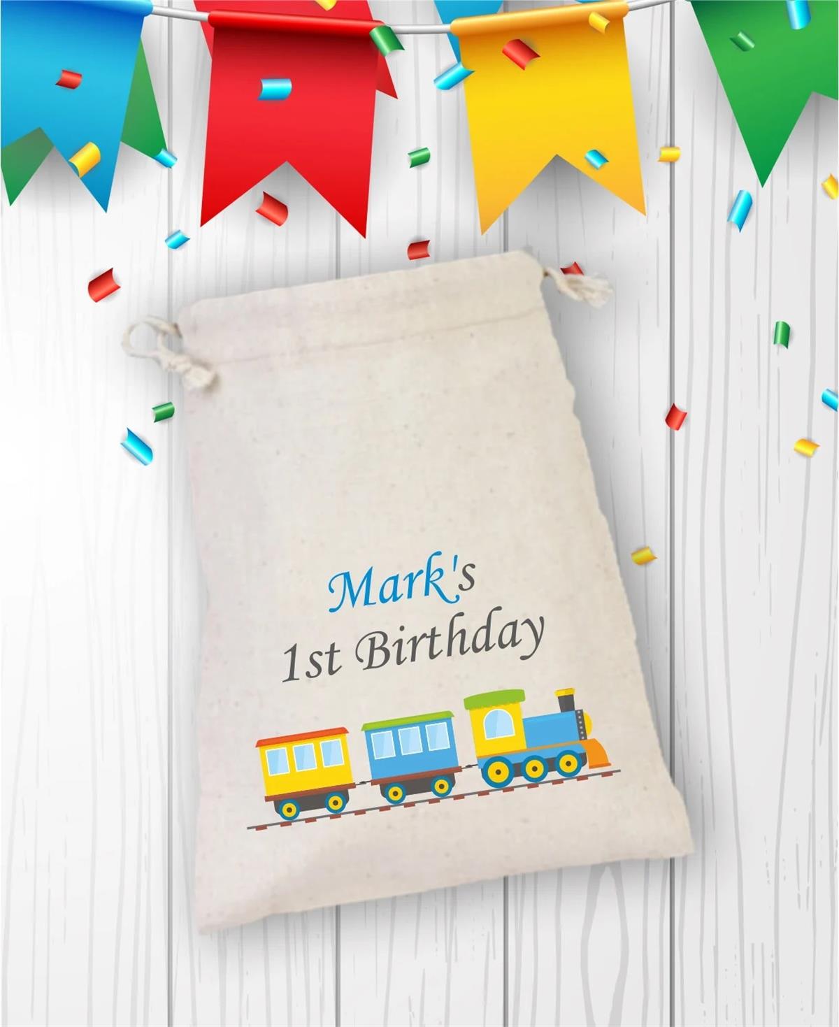 Personalized Color Train Patterned Birthday Pouch