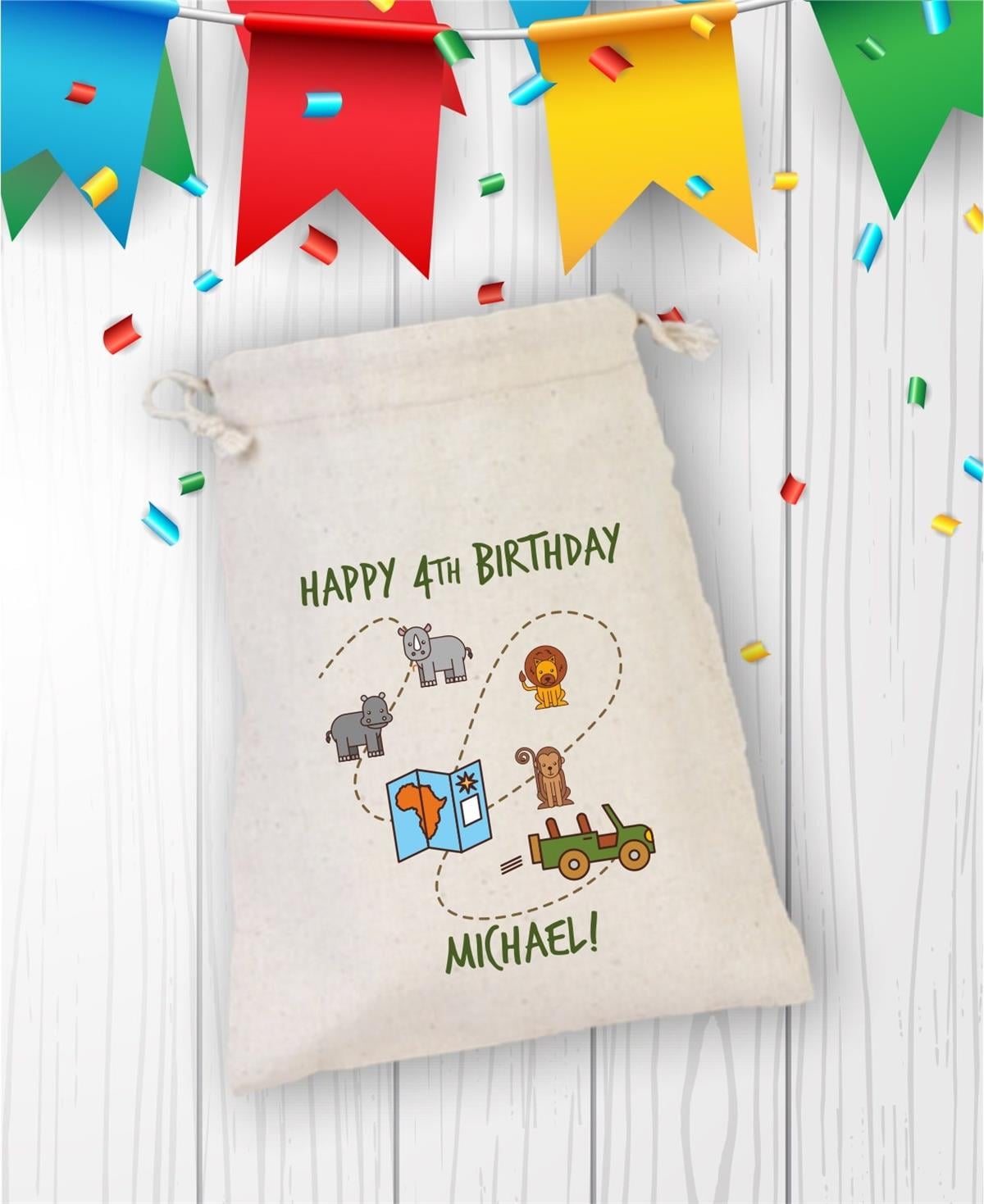 Gift Pouch for Personalized Safari Patterned Birthday Party