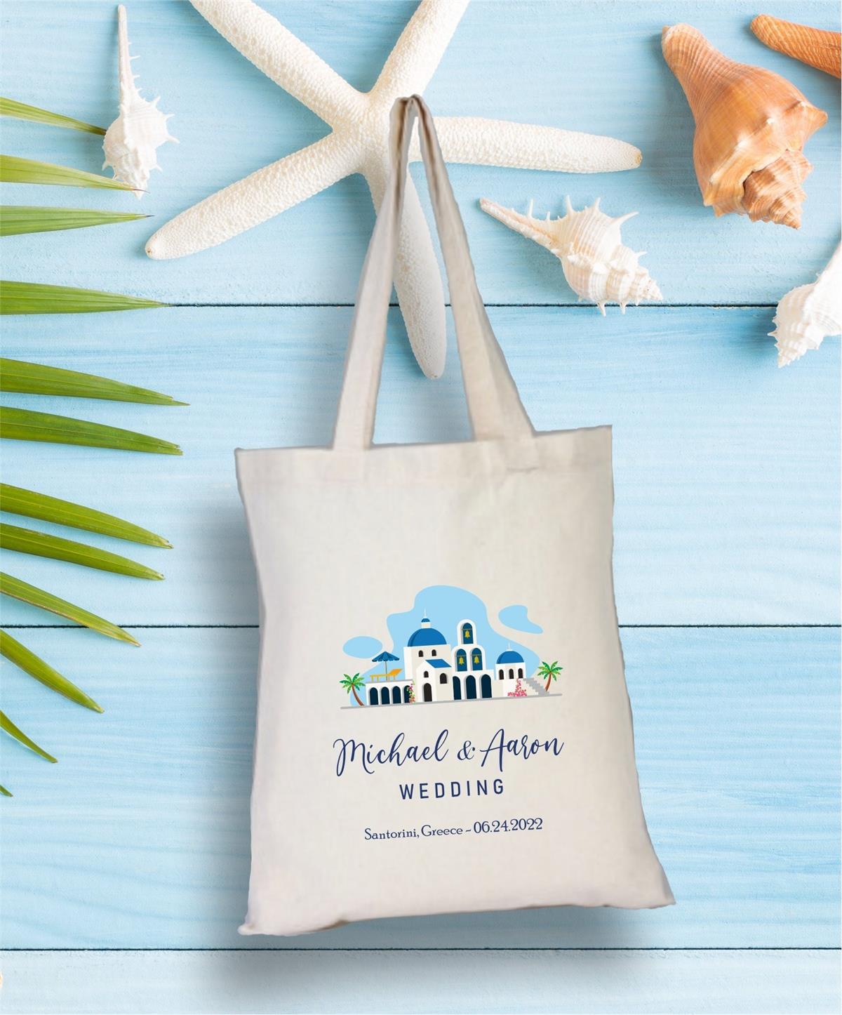 Personalized Santorini Cloth Bag for a Greek -themed bachelor party