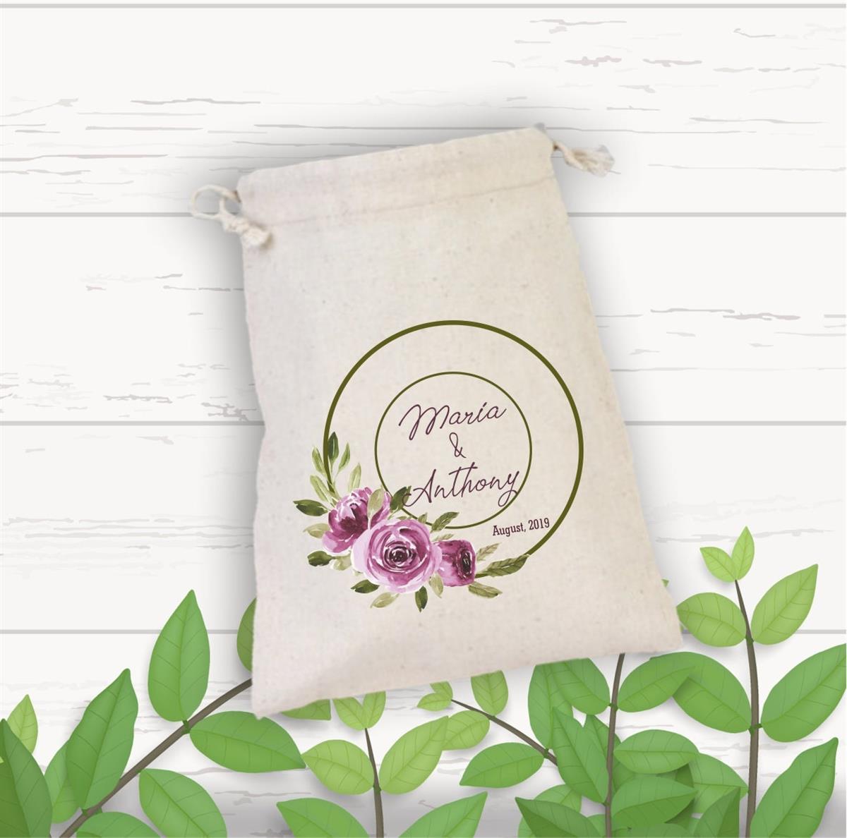 Pink Flowers Personalized Wedding Gift Pouch