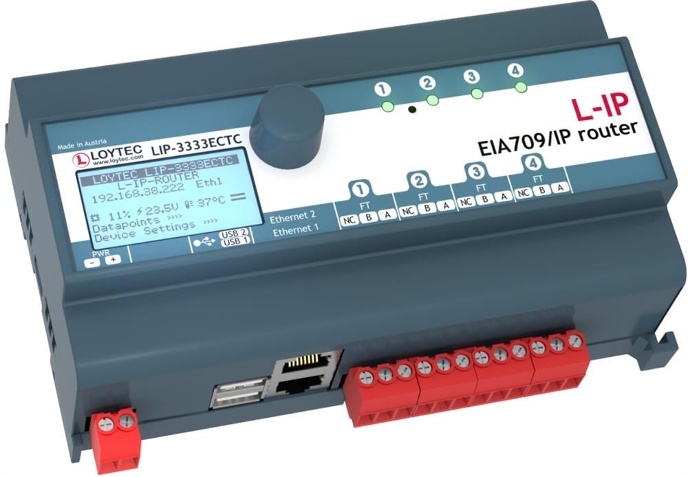 LoytecLIP-3333 ECTCLoytec LIP-3333 ECTC Lonworks TP (RS-485) de Lonwork IP Çevirici Dört Kanal Dahili 2 Ethernet PortuGateway ve Router