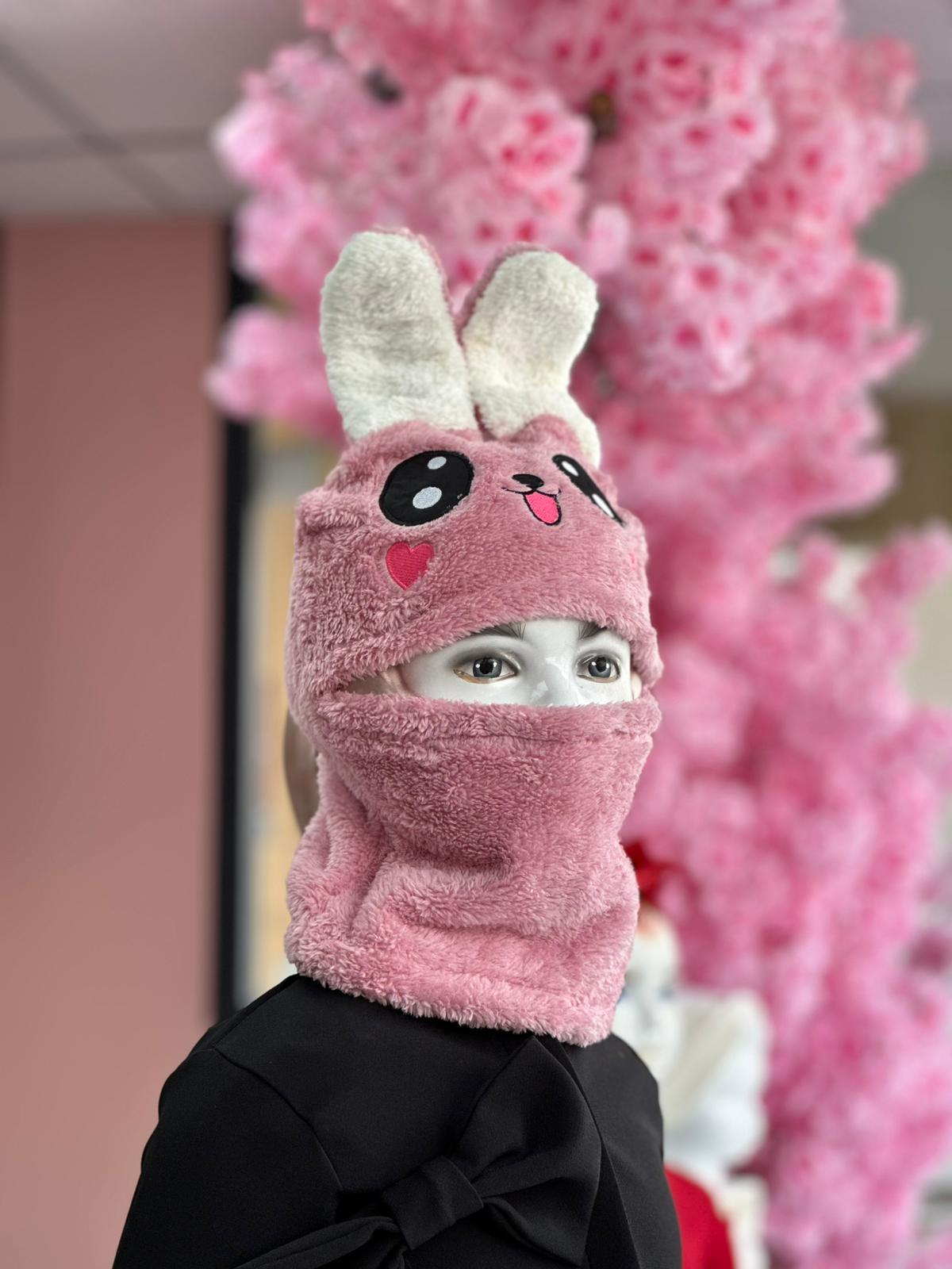 Açık Pembe Tavşan Şapka&Atkı
