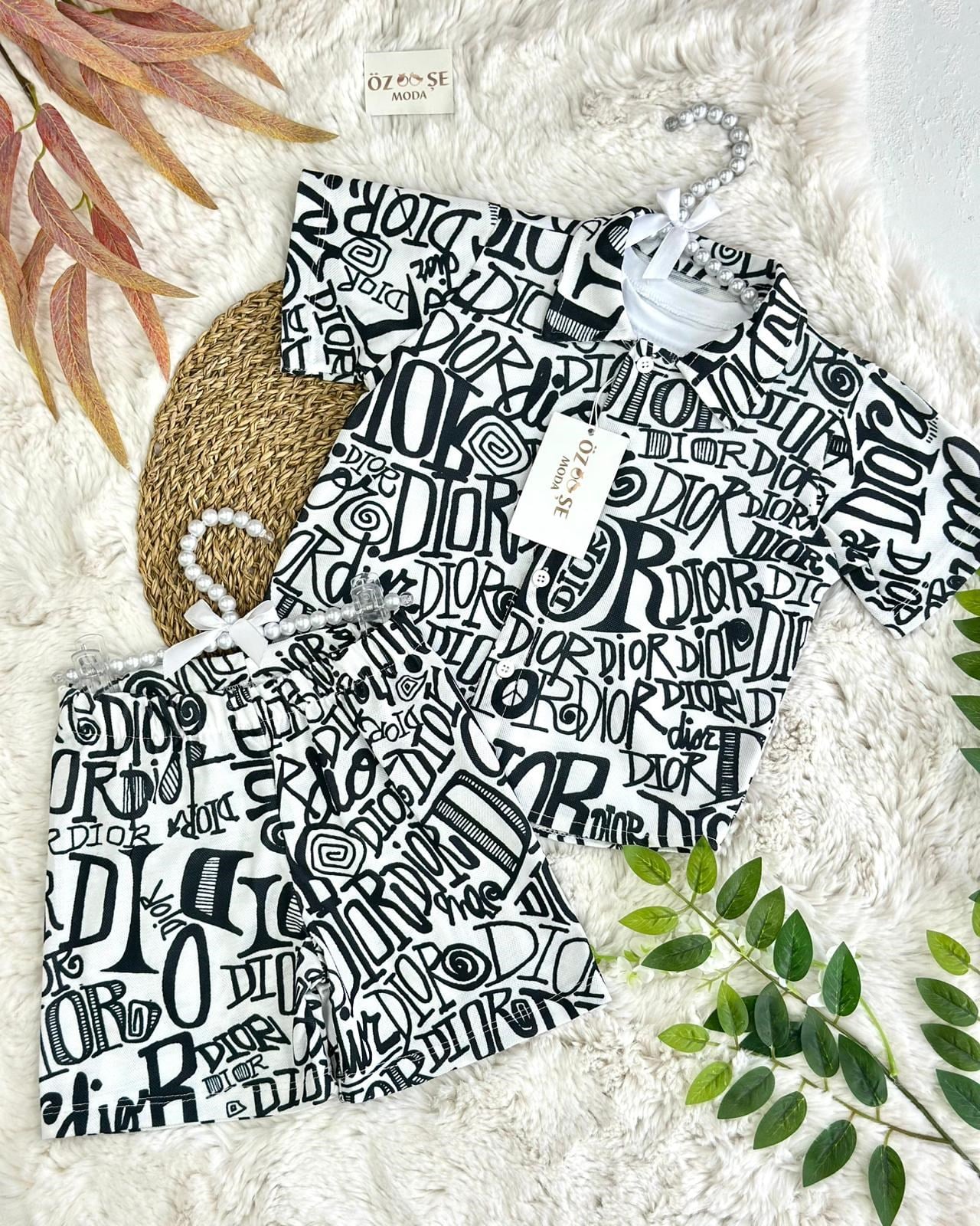 Unisex Markalı Monogram Gömlek Şort Tişört 3'lü Takım