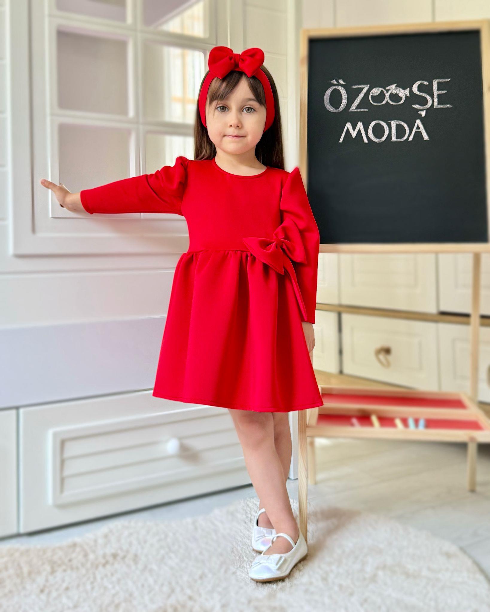 Kırmızı Scuba Karpuz Kol Elbise