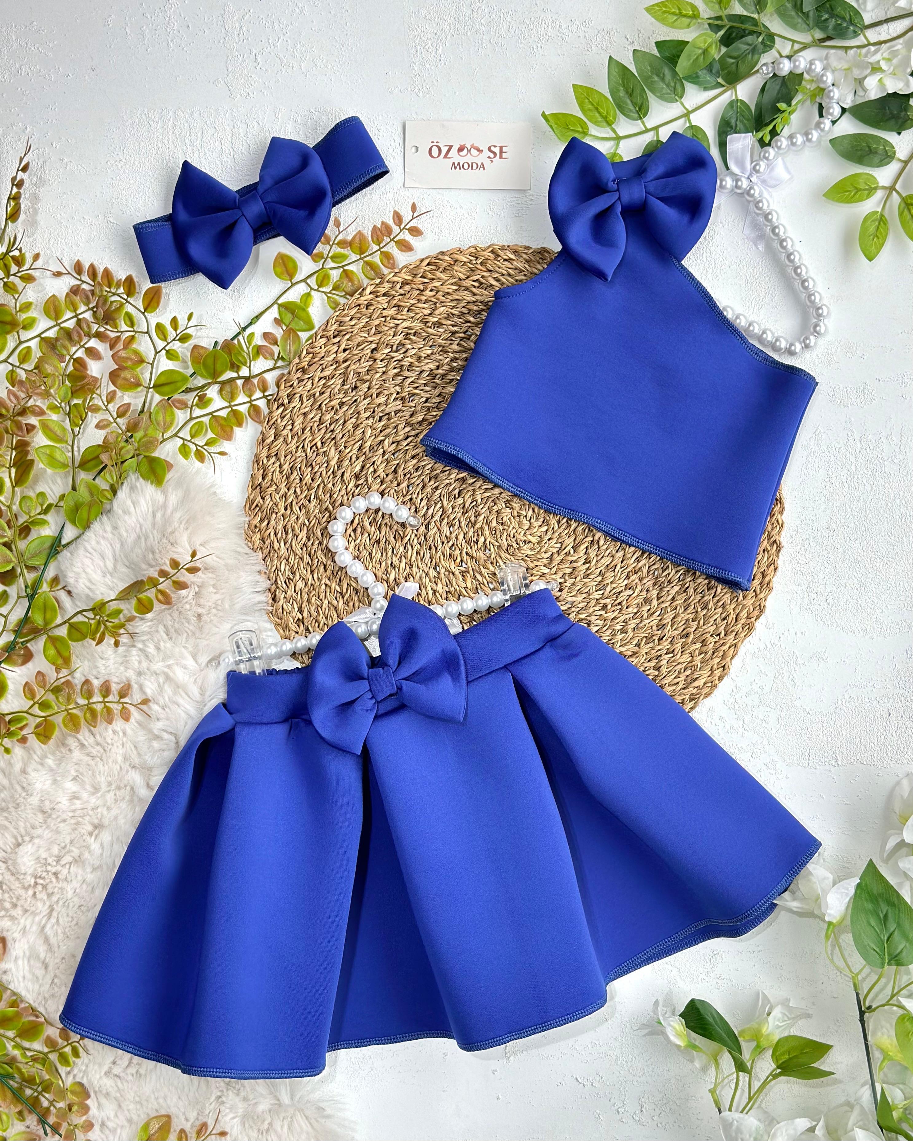 Saks Mavisi Scuba Crop Etekli Takım