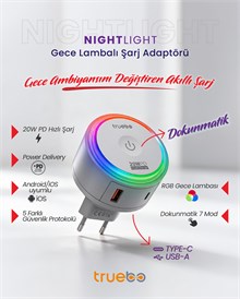 Truebo NightLight USB TypeC RGB Gece Lambası Adaptör