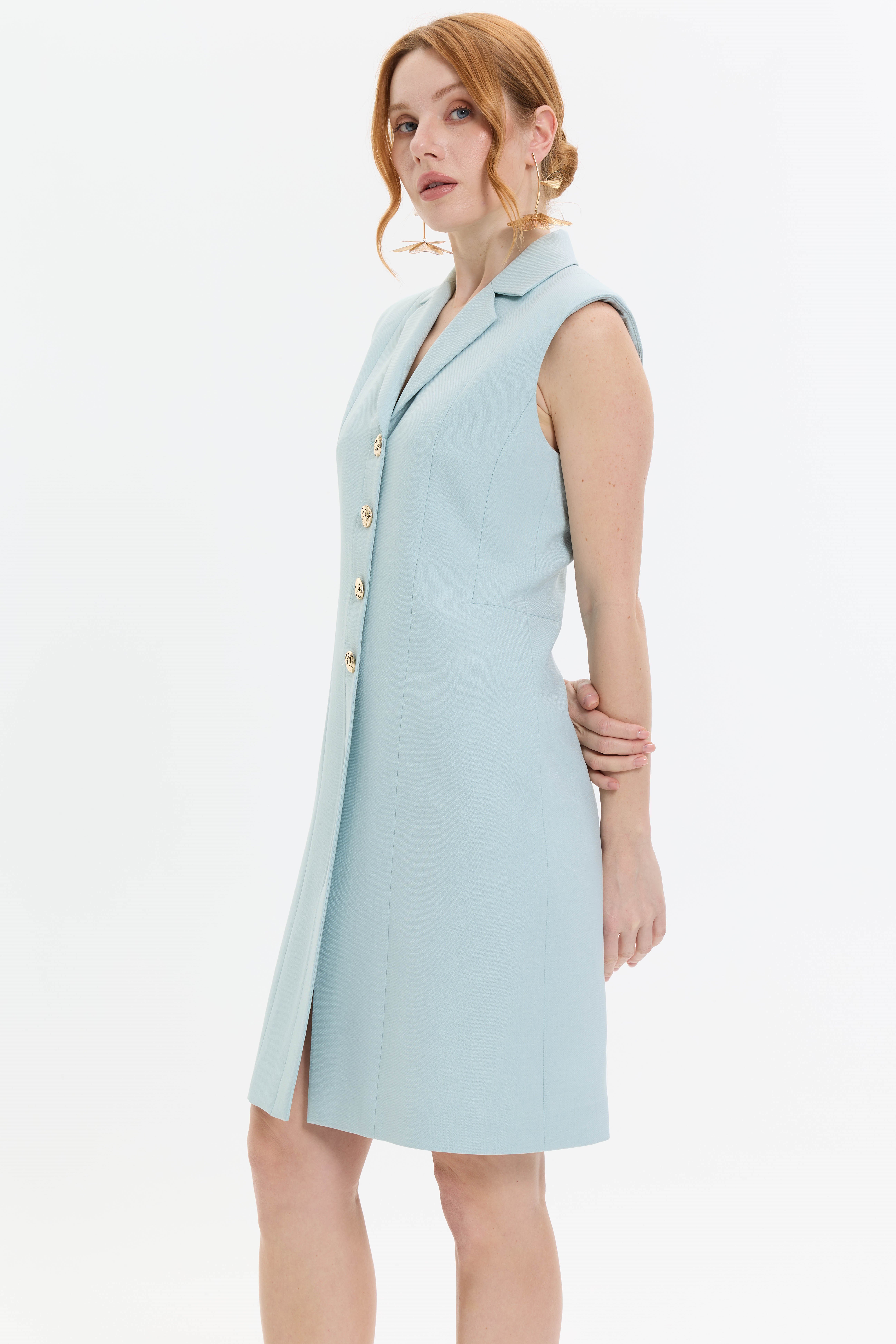 DÜĞME DETAYLI MİNT ELBİSE