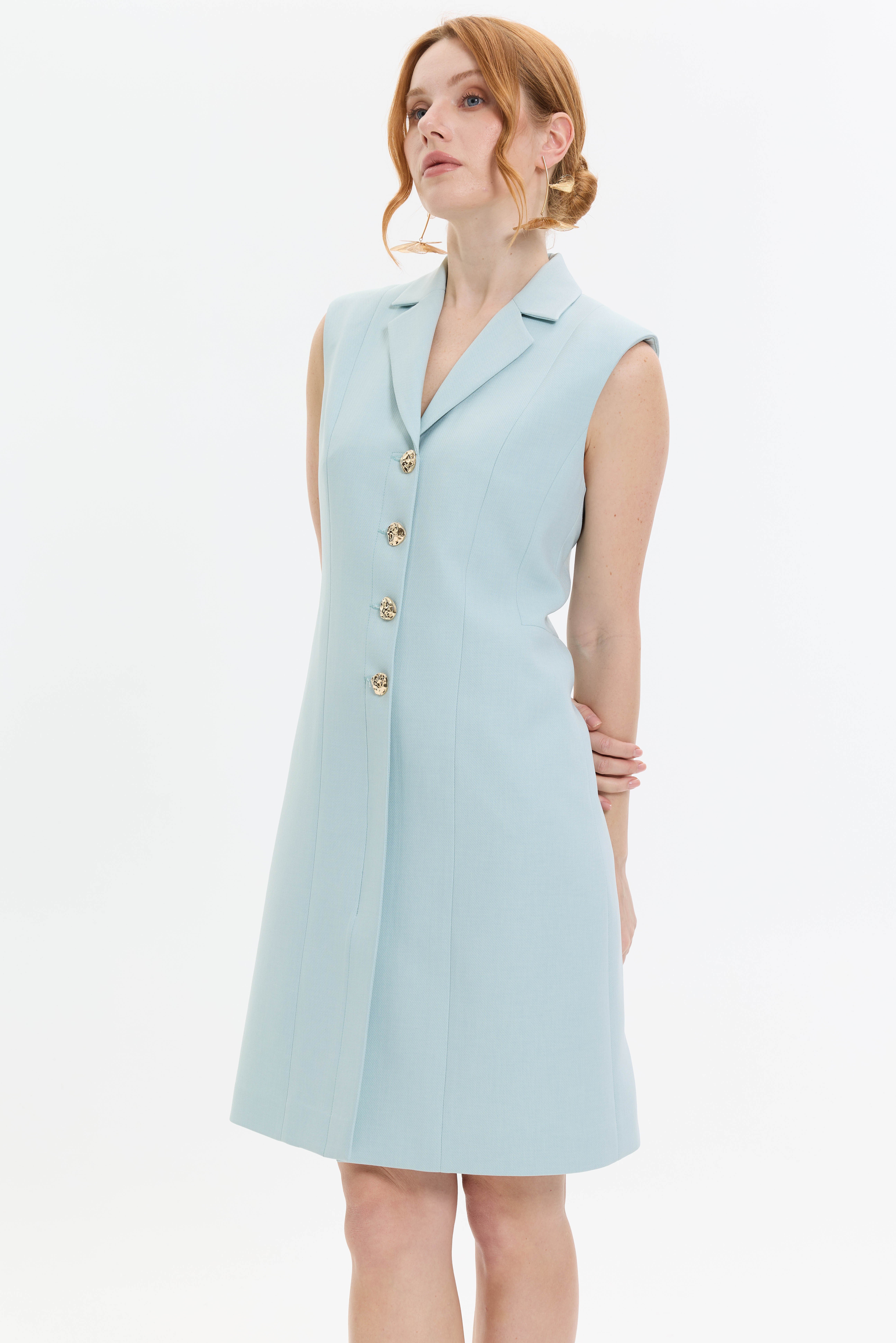 DÜĞME DETAYLI MİNT ELBİSE