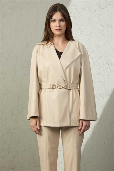 GENİŞ KOL DERİ GÖRÜNÜMLÜ CEKET