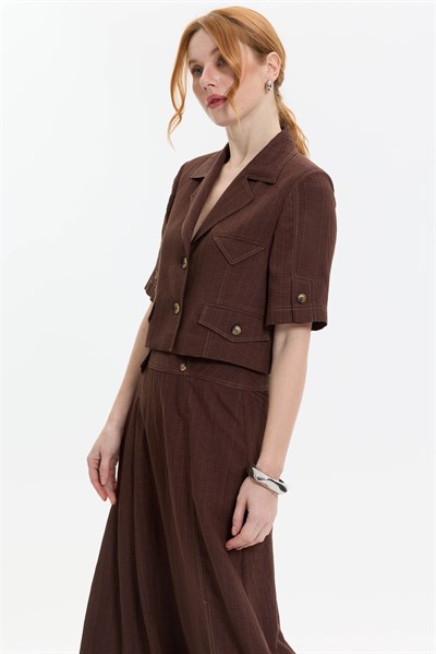 KISA KOLLU DOKULU CEKET/BLUZ