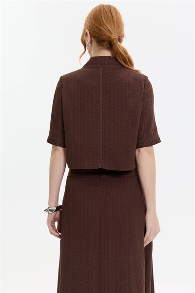 KISA KOLLU DOKULU CEKET/BLUZ