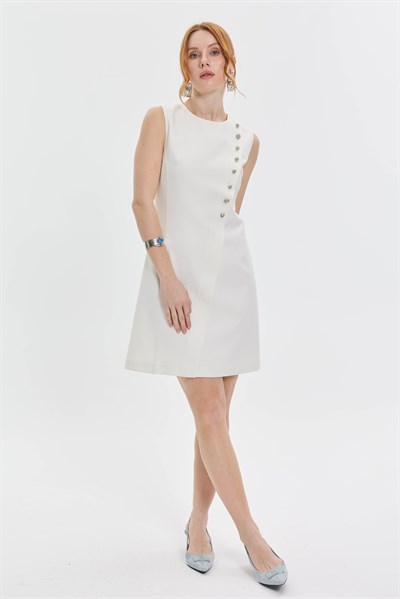 DÜĞME DETAYLI ASİMETRİK ELBİSE