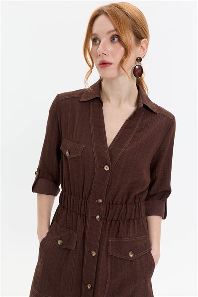 CEP DETAYLI GÖMLEK ELBİSE