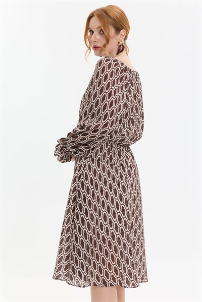 DESENLİ BAĞLAMA DETAYLI ELBİSE