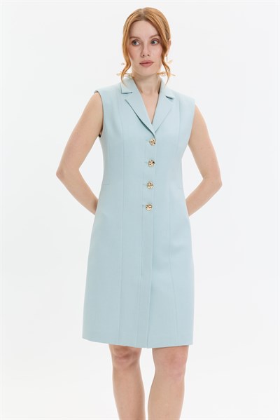 DÜĞME DETAYLI MİNT ELBİSE