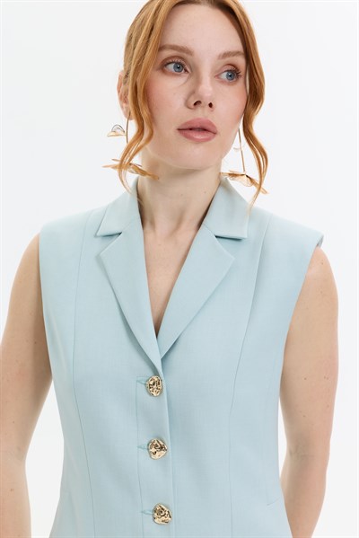 DÜĞME DETAYLI MİNT ELBİSE