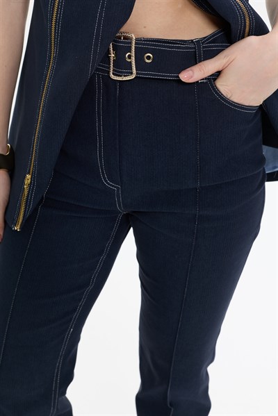 KEMER DETAYLI FLARE PAÇA DENİM PANTOLON