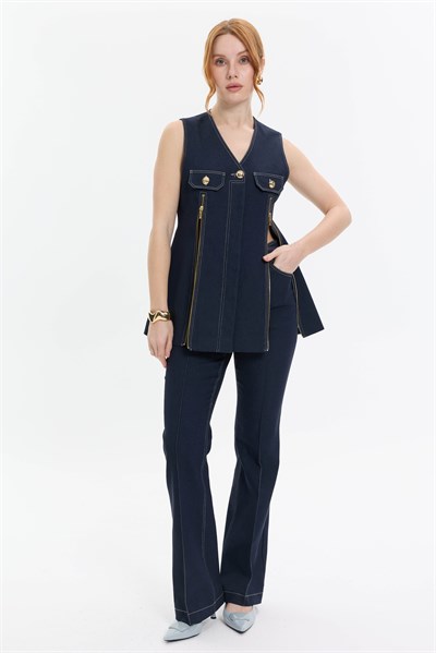 KEMER DETAYLI FLARE PAÇA DENİM PANTOLON