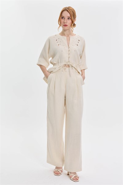 KETEN KARIŞIMLI GENİŞ PAÇA PANTOLON