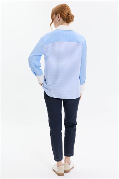 KONTRAST DİKİŞLİ BORU PAÇA DENİM PANTOLON