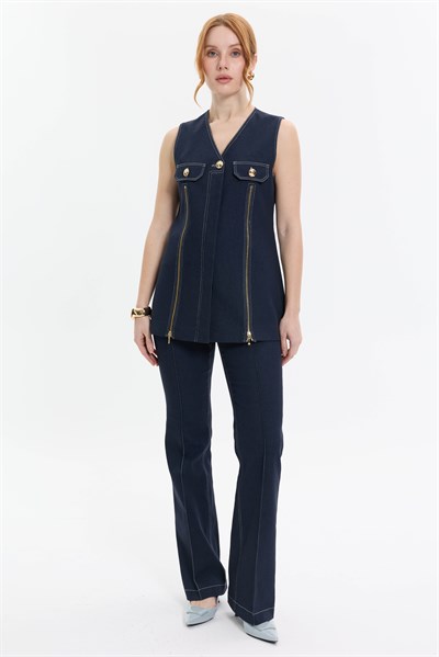 KONTRAST DİKİŞLİ DENİM YELEK