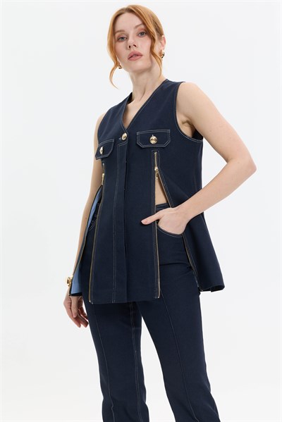 KONTRAST DİKİŞLİ DENİM YELEK
