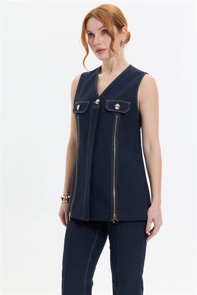 KONTRAST DİKİŞLİ DENİM YELEK