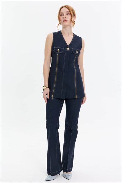 KONTRAST DİKİŞLİ DENİM YELEK