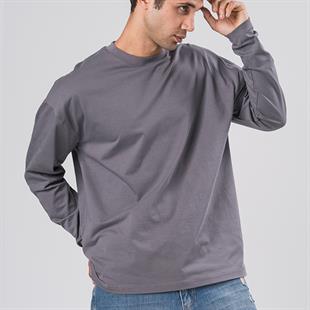 FÜME UZUN KOLLU OVERSİZE T-SHİRT