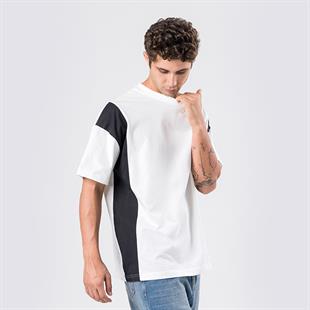OVERSİZE BEYAZ SİYAH ŞERİT DETAYLI T-SHIRT