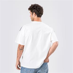 OVERSİZE BEYAZ SİYAH ŞERİT DETAYLI T-SHIRT