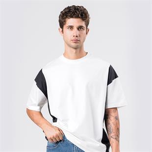 OVERSİZE BEYAZ SİYAH ŞERİT DETAYLI T-SHIRT