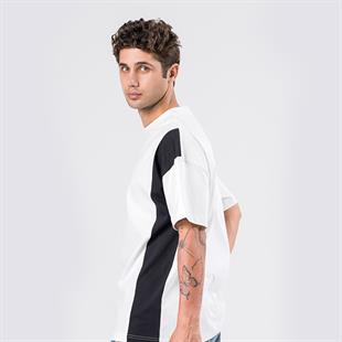 OVERSİZE BEYAZ SİYAH ŞERİT DETAYLI T-SHIRT