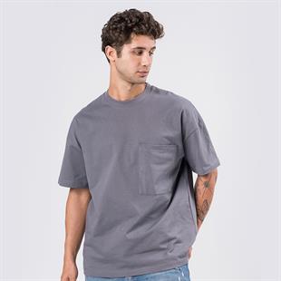 OVERSİZE FÜME CEP DETAYLI T-SHIRT