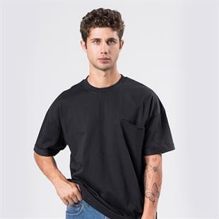 T-SHIRTDM-46OVERSİZE GİZLİ CEP DETAYLI SİYAH T-SHIRT