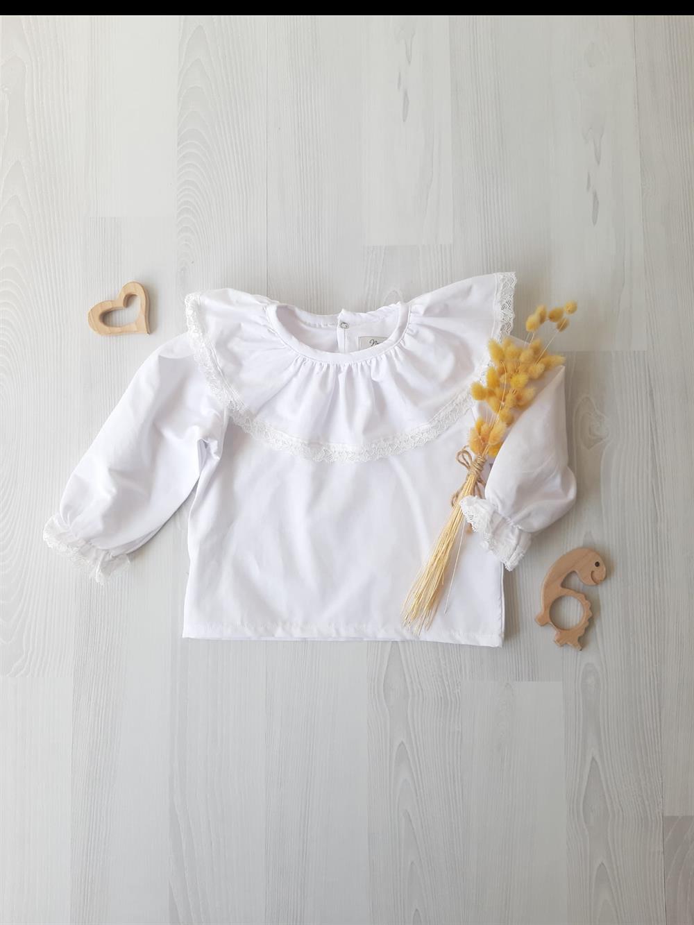 Beyaz Kız Bebek Fırfırlı Bebe Yaka Bluz