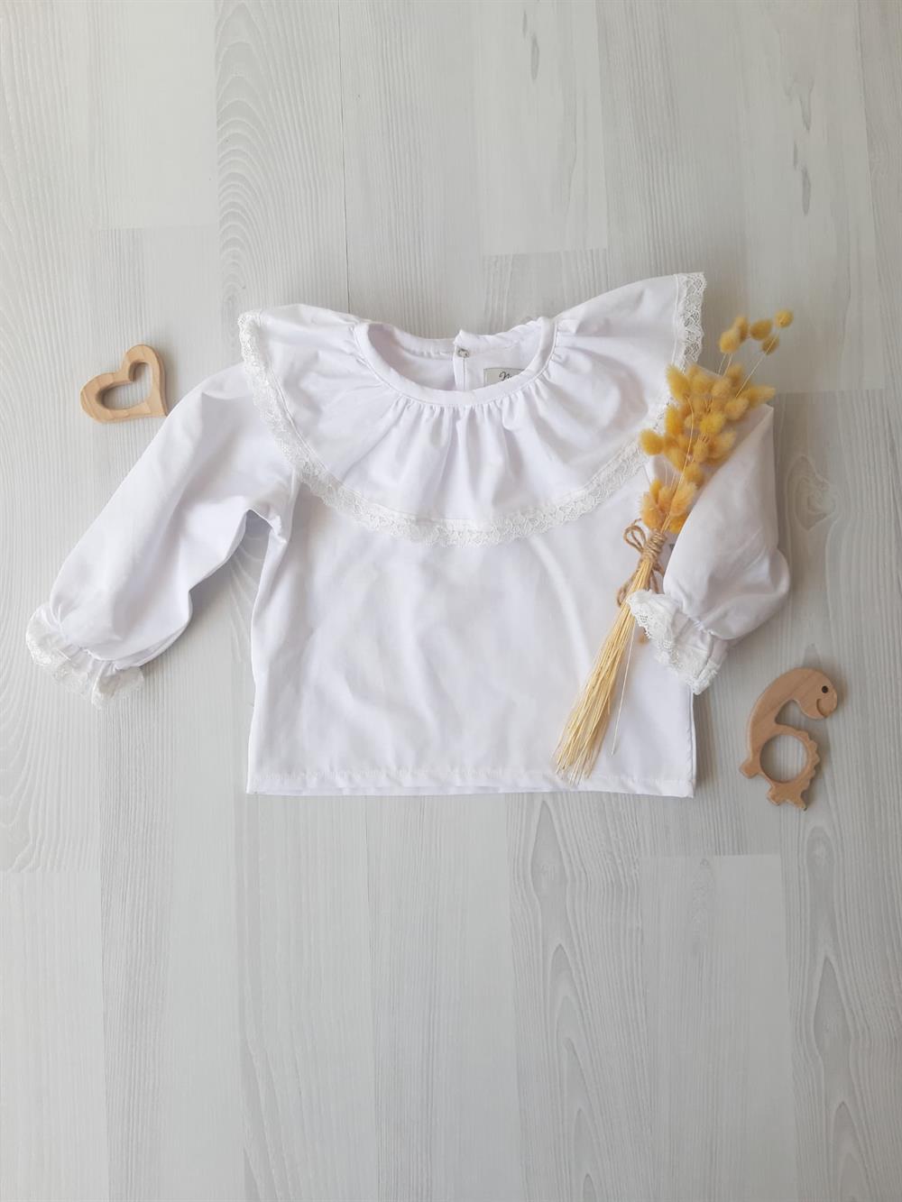 Beyaz Kız Bebek Fırfırlı Bebe Yaka Bluz