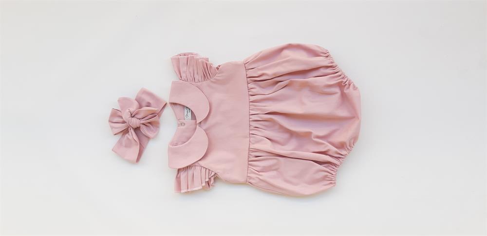 Kız Bebek Pembe Bebe Yaka Fırfırlı Kol Detayı Şort Tulum