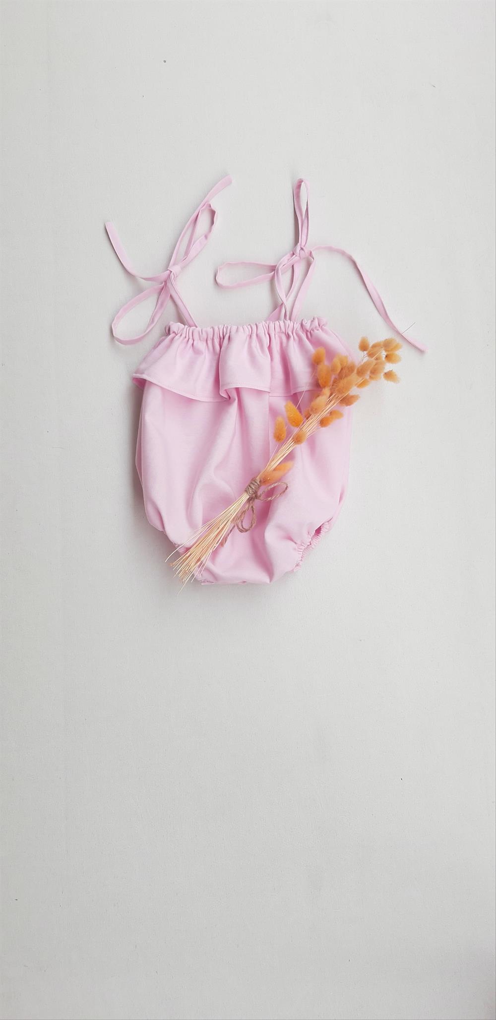 Kız Bebek Pembe Keten İp Askılı Şort