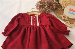 bordo kadife dantel detaylı elbise