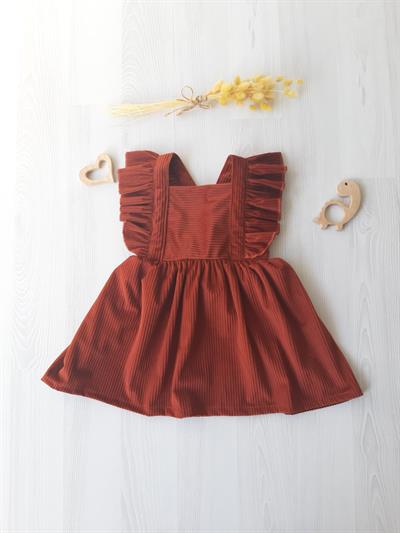 Bordo Kız Bebek Ayarlanabilir Askılı Kadife Elbise