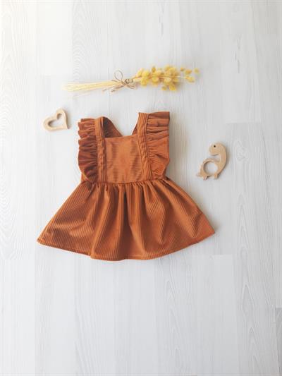 Bordo Kız Bebek Ayarlanabilir Askılı Kadife Elbise