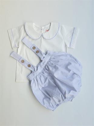 Erkek Gri Çizgili Şort Gömlek