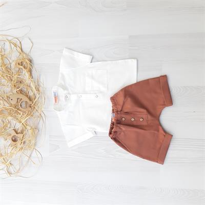 ikokokids Bej Erkek Bebek Gömlek Şort Takım