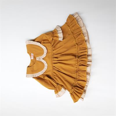 ikokokids Hardal Kız Bebek Bebe Yaka Fırfırlı Elbise