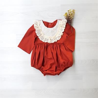 Kiremit Dantel Yaka Kız Bebek Romper