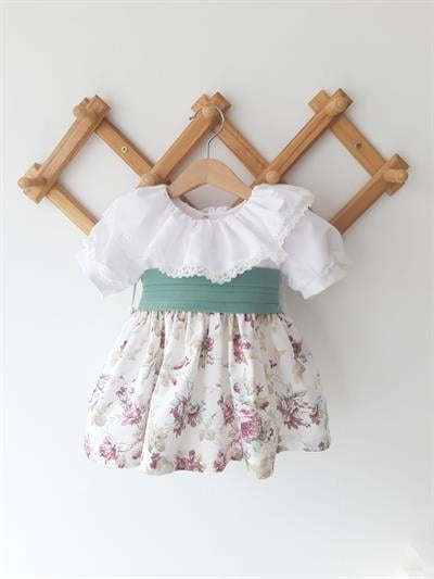 Kız Bebek Çiçekli Dantelli  Vintage Elbise