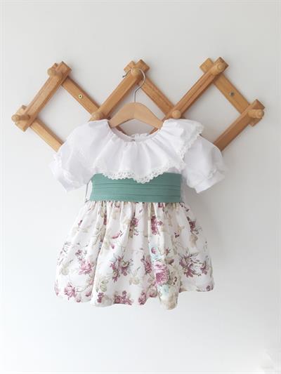 Kız Bebek Çiçekli Dantelli  Vintage Elbise